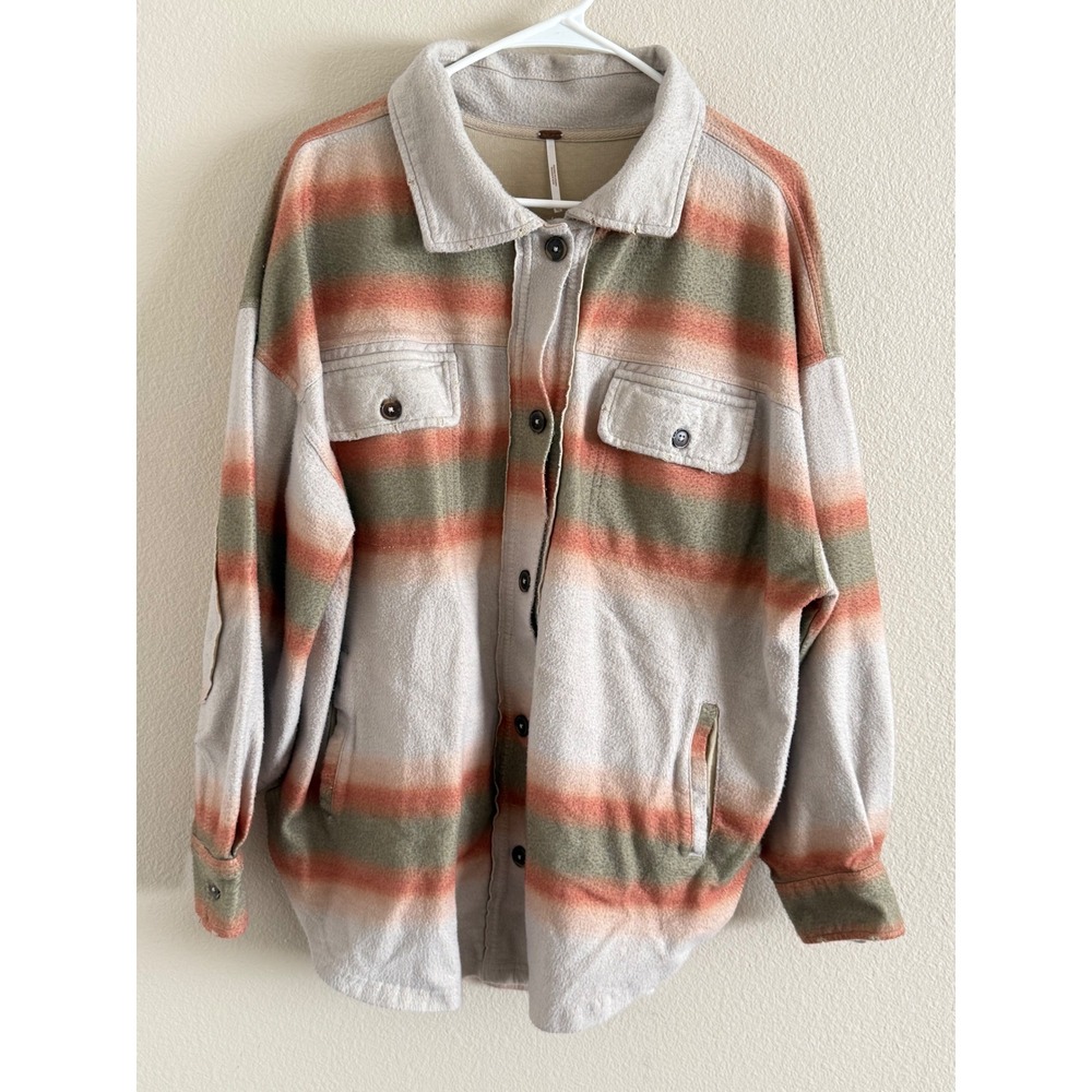 Free People Shacket Plaid Ombre‎ Button Down Oversized Shirt Jacket Women's XL - Picture 4 of 13